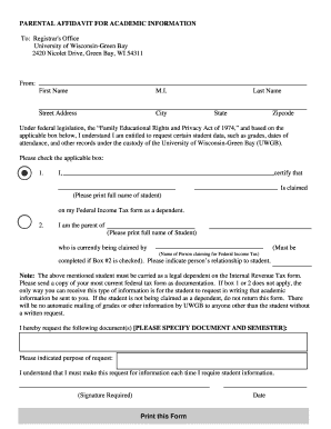 Parental Affidavit for Academic Information