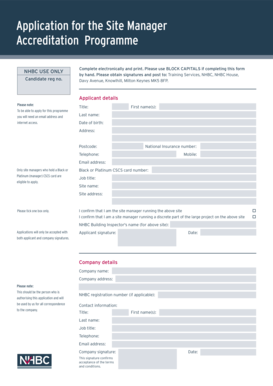Site Manager Accreditation Application