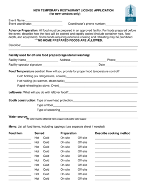 New Temporary Restaurant License Application