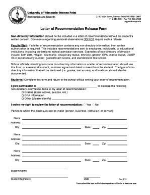 Writing a letter of recommendation for a student - Letter of Recommendation Release Form - uwsp