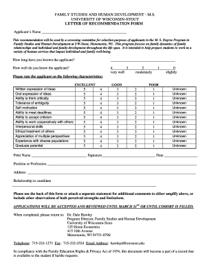 Egirl application - Letter of Recommendation Form - University of Wisconsin-Stout - uwstout