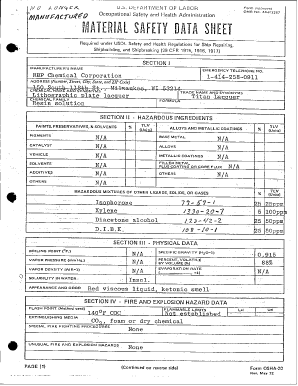 OSHA Material Safety Data Sheet
