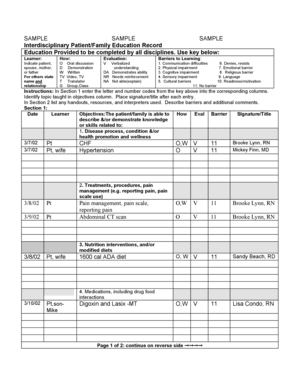 Interdisciplinary Patient/Family Education Record