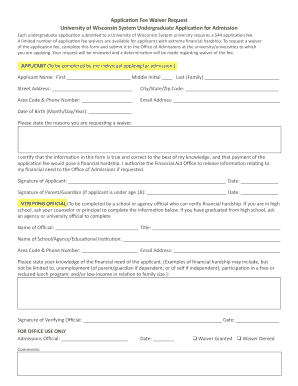 University of Wisconsin Application Fee Waiver Request