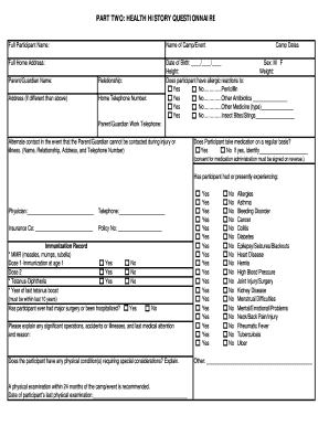 Health History Questionnaire