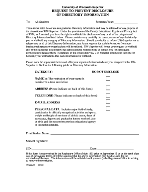 University of Wisconsin-Superior Directory Information Disclosure Request