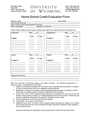 Home School Credit Evaluation Form