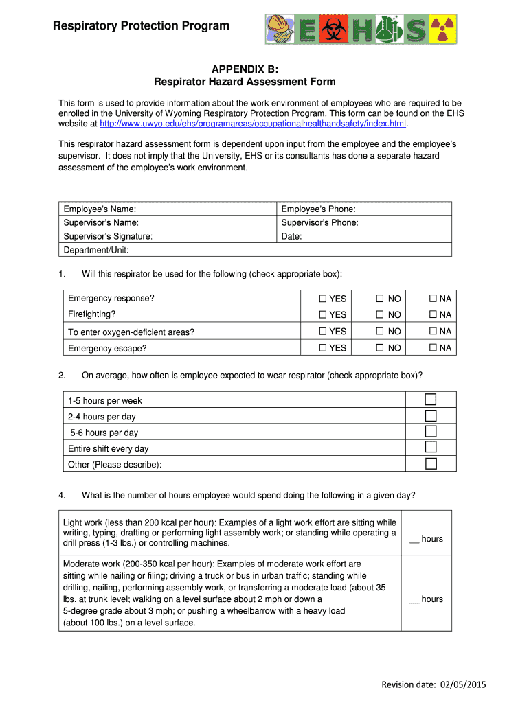 Fillable Online uwyo Respirator Hazard Assessment Form University of Wyoming Fax Email Print