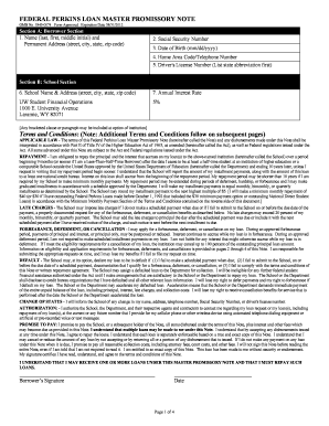 Federal Perkins Loan Master Promissory Note