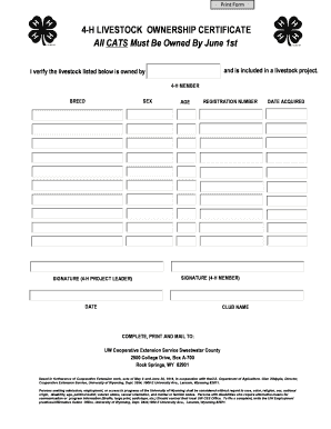 4-H Livestock Ownership Certificate