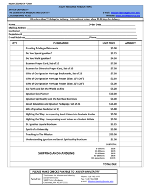 Xavier University Invoice Order Form