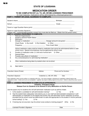 Louisiana Medication Order Form