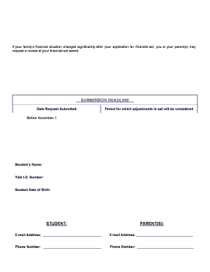Yale Financial Aid Review Request Form