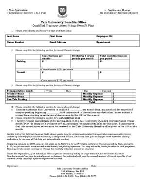 Yale University Transportation Fringe Benefit Form
