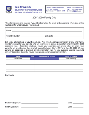 Yale 2007-2008 Family Grid Form
