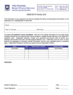 Yale University Student Financial Aid Form