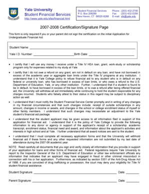 Yale University Student Financial Aid Certification