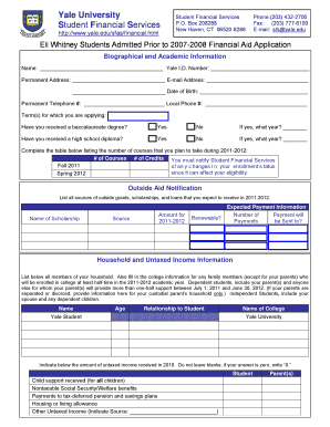 Yale Financial Aid Application