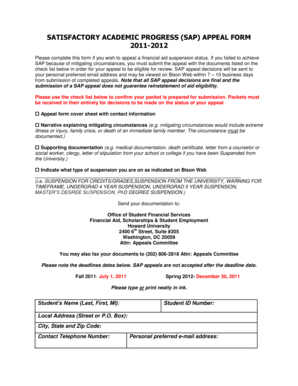 Satisfactory Academic Progress (SAP) Appeal Form