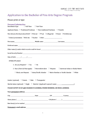 Bachelor of Fine Arts Application Form
