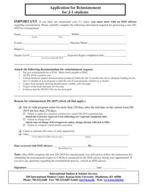 J-1 (Student) Reinstatement application - Kansas State University - k-state