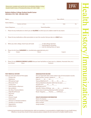 Baldwin-Wallace College Student Health Form