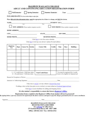 Baldwin Wallace College Registration Form
