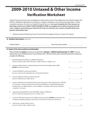 2009-2010 Untaxed Income Verification Worksheet
