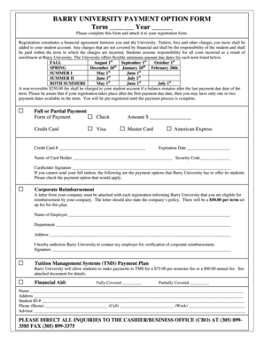 Barry University Payment Option Form