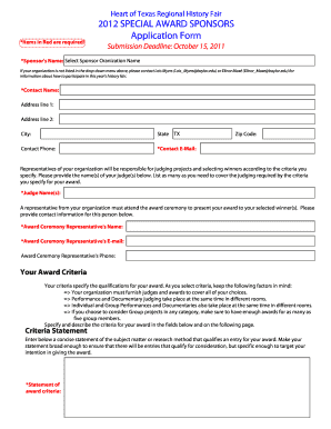 Heart of Texas Regional History Fair Special Award Application