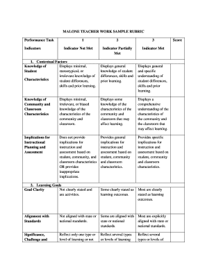 MALONE TEACHER WORK SAMPLE RUBRIC Performance Task ... - malone