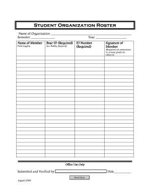 Student Organization Roster Form