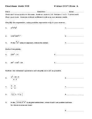 Bellevue College Math 098 Final - Fill Online, Printable, Fillable ...