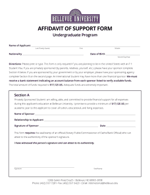 affidavit of support for bellevue university form