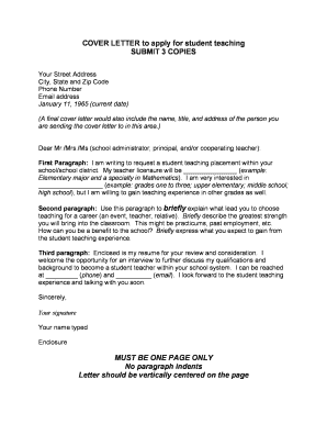 Student Teaching Application Cover Letter