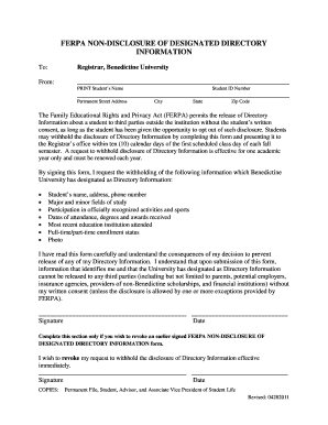 FERPA Non-Disclosure of Directory Information Form