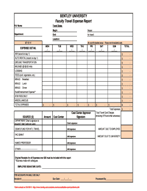 Travel expenses reimbursement format - BENTLEY UNIVERSITY Faculty Travel Expense Report - bentley