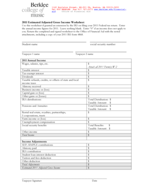 2011 Estimated Adjusted Gross Income Worksheet