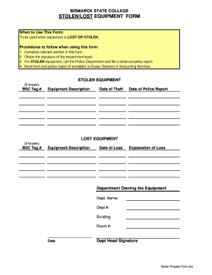 bismarck state college stolenlost equipment form