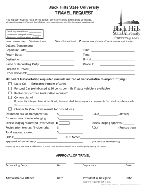 BHSU Travel Request Form - Black Hills State University - bhsu