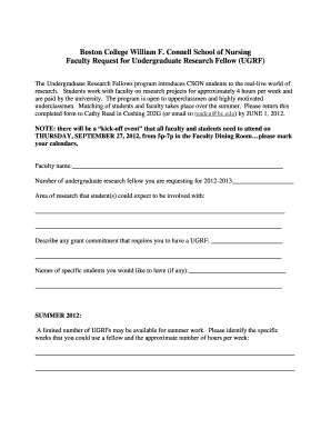 Worksheet for college students - ugrf boston college form