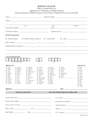 Boston College Temporary Parking Application