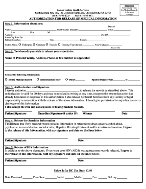 Medical Record Release Form - Boston College - bc