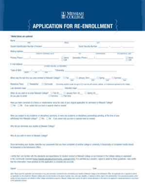 Fillable Online messiah 1284 Application Reenrollment - Messiah College ...