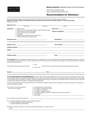 Boston University Recommendation for Admission