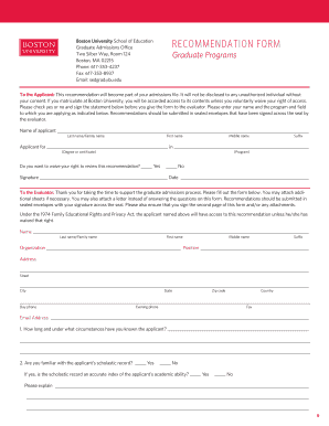 Example of letter of recommendation - boston university letter of recommendation form