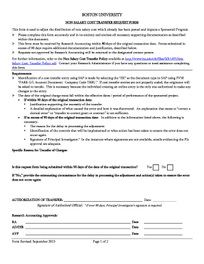 boston univesity non salary cost transfer request form