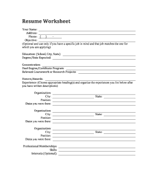 Resume Worksheet
