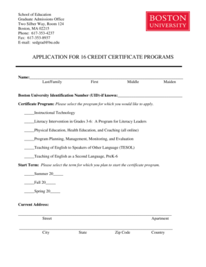 Boston University Graduate Admissions Application