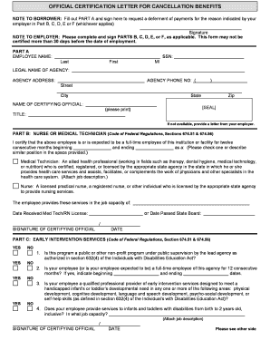 official certification letter for cancellation benefits form